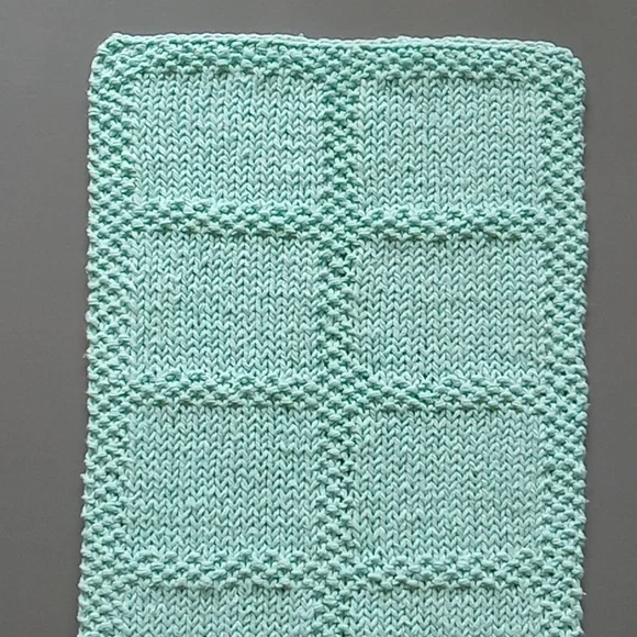 Hand Crafted Handknit Aqua Blue Textured Windowpane Pattern Cotton Hand Towel - Picture 6 of 9